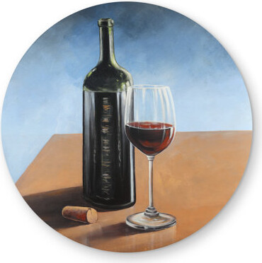 Begin Edition International Inc. Bottle of Bordeaux with Wine Glass - Brown Round Outdoor Rug