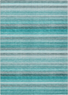 HomeRoots 5' X 8' Teal Striped Washable Non Skid Indoor Outdoor Area Rug