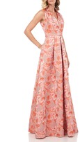 Thumbnail for your product : Kay Unger New York Evie Floral Stripe Jacquard Swan-Neck Ball Gown