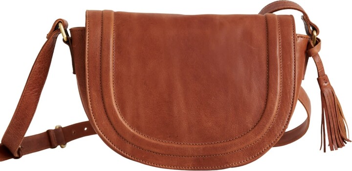 Vida Vida Brown Luxury Soft Leather Saddle Bag With Tassel Tan