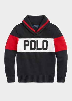 Ralph Lauren Kids Boy's Polo Intarsia Shawl Collared Sweater, Size S-XL