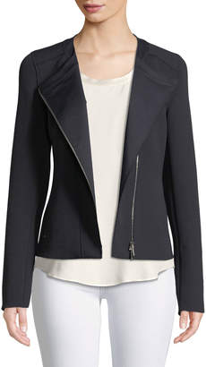 Lafayette 148 New York Trista Zip-Front Long-Sleeve Grid Cloth Jacket