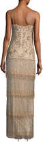 Thumbnail for your product : Aidan Mattox Beaded Fringe Column Tiered Long Evening Gown