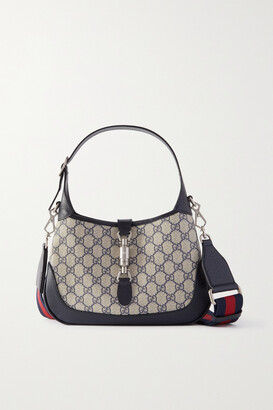 Gucci Jackie 1961 Medium Webbing-Trimmed Coated-Canvas and Leather