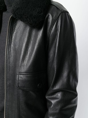 Ami Zipped Jacket With Quilted Lining And Shearling Collar