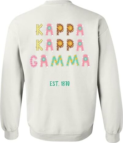 Kite and Crest Kappa Kappa Gamma Sweatshirt - Kappa Stitched Letters Sorority Crewneck Sweatshirt White