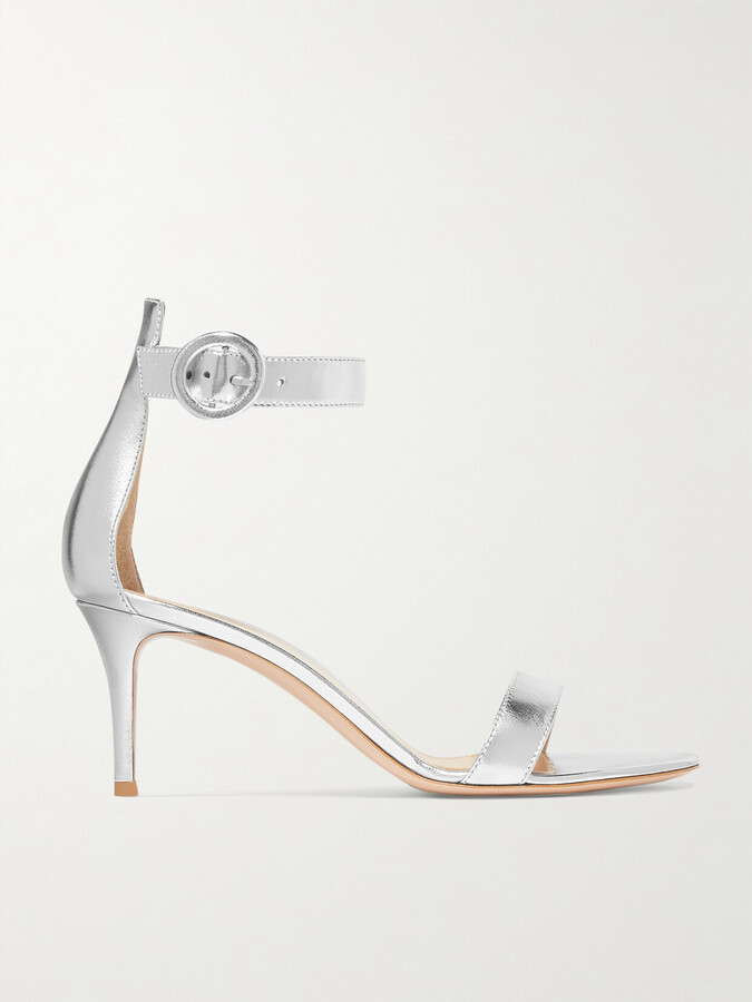 Gianvito Rossi Portofino 70 Metallic Leather Sandals - Silver