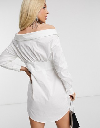 ASOS DESIGN premium cotton poplin corset mini shirt dress with eyelets in white