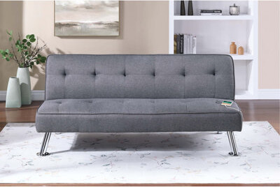 Latitude Run Blue Grey Color Polyfiber 1Pc Adjustable Sofa Metal Legs Tufted Upholstered Plush Cushion Couch USB