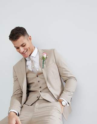 Moss Bros Skinny Wedding Suit Jacket In Latte