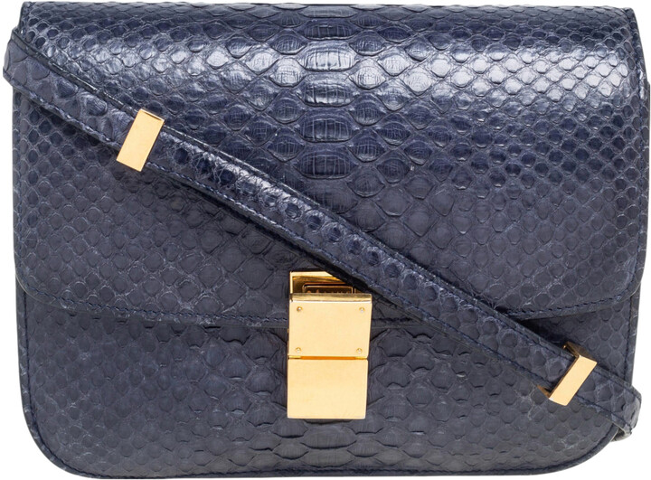 Celine Black/Beige Python and Leather Medium Classic Box Shoulder Bag Celine