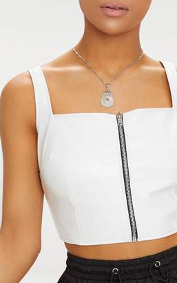 PrettyLittleThing White Faux Leather Zip Front Crop Top
