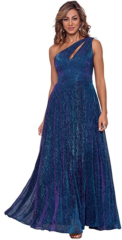 Betsy & Adam One Shoulder Metallic Crinkle Wrap Gown - ShopStyle ...