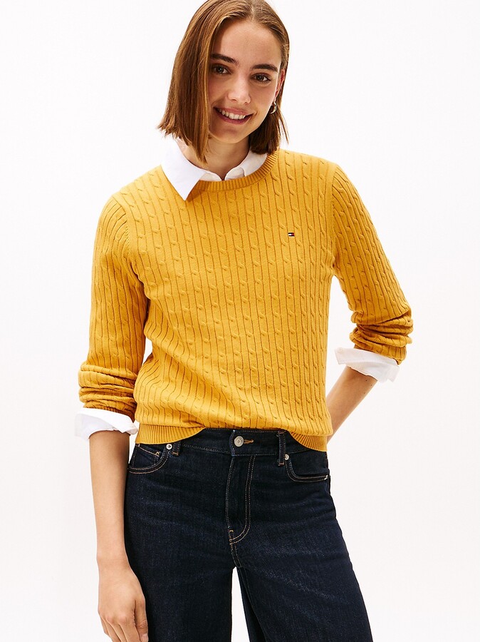 Tommy Hilfiger Women's Cable Knit Sweater - Yellow - L