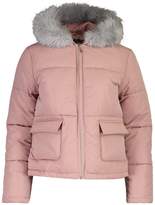 Thumbnail for your product : boohoo Faux Fur Trim Hooded Puffer Jacket