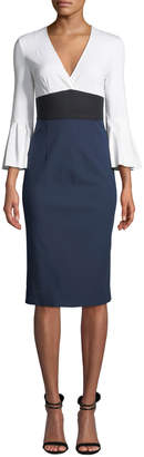 Diane von Furstenberg Lauren Colorblock Bell-Sleeve Midi Dress