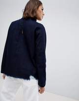 Thumbnail for your product : WÅVEN Eleni destroyed denim funnel neck top