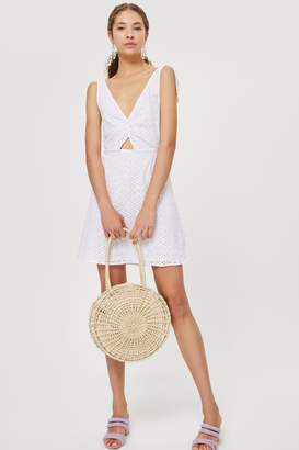 Topshop Womens Broderie Mini Sundress - White