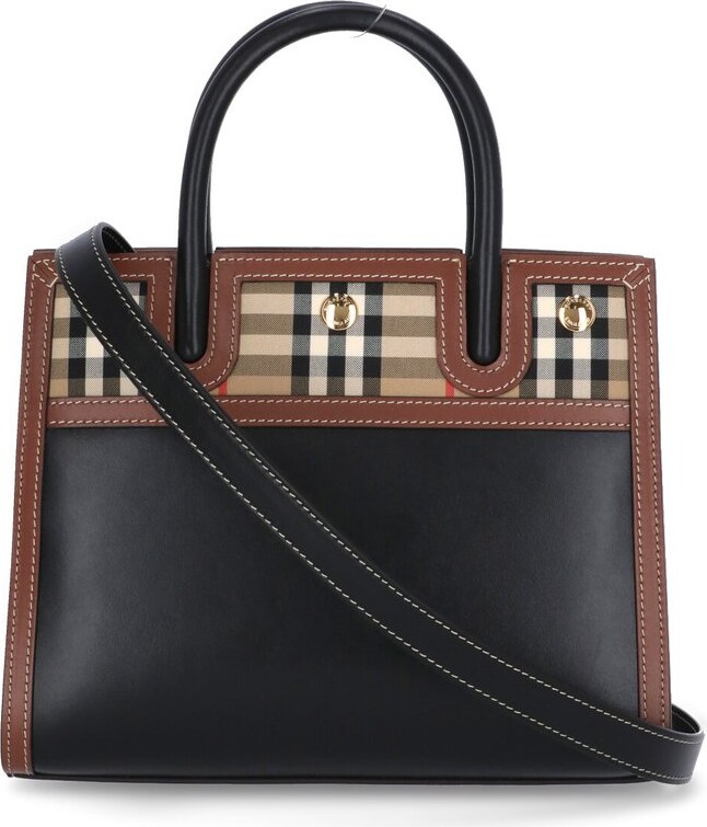 Burberry Title Top Handle Bag Monogram E-Canvas with Leather