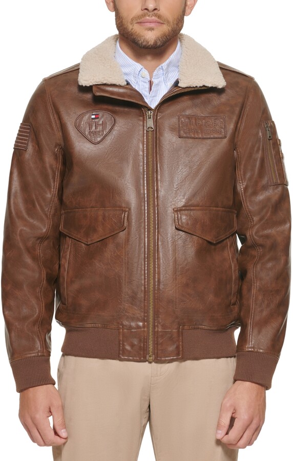 Tommy Hilfiger Men's Faux Leather Aviator Bomber Jacket, Created for Macy's  - ShopStyle