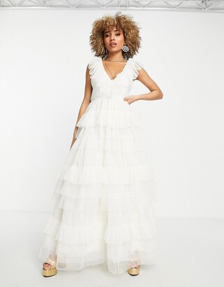 Lace & Beads Prom tiered tulle maxi dress in ivory
