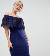 Thumbnail for your product : Paper Dolls Petite lace overlay bardot pencil dress in navy