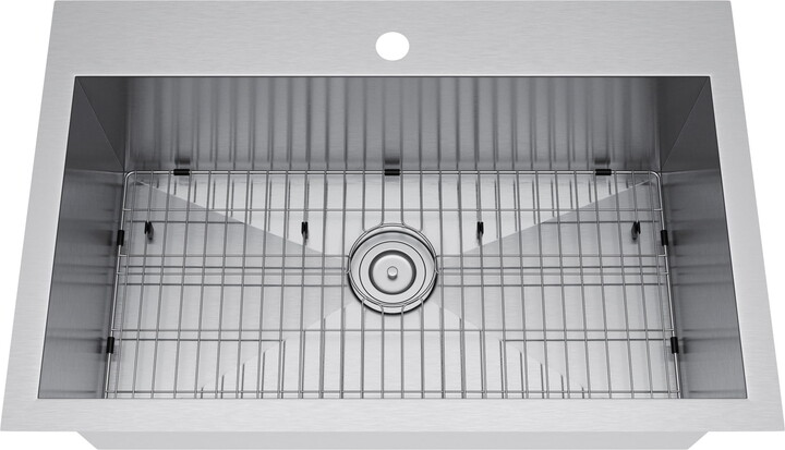 Exclusive Heritage 33"x22" Single Bowl Topmount Stainless Steel Kitchen Sink with Strainer and Grid