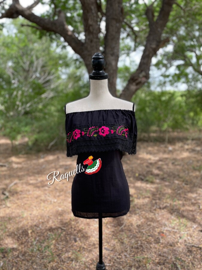 Loose Fit Mexican Embroidered Blouse - Handmade Artisanal Floral Embroidery-