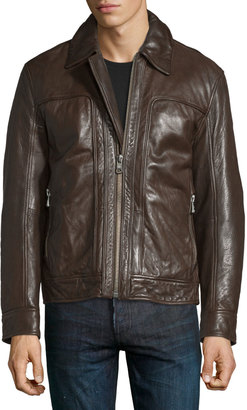 Andrew Marc Outpost Leather Bomber Jacket, Espresso