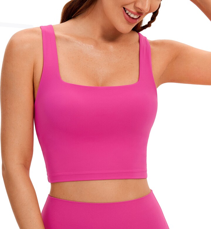 CRZ YOGA Women's Butterluxe Square Neck Sports Bra Padded Wireless Crop