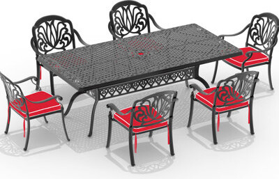 Outdoor Cast Aluminum Table - 80.61x41.99-inch, Black Frame, Umbrella Hole, To Impact Patio With Hole Black, Seating