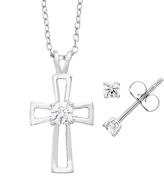 Thumbnail for your product : Silver Cross Sunstone 925 sterling pendant necklace & stud earring set - made with swarovski zirconia