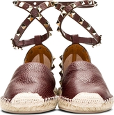 Thumbnail for your product : Valentino Maroon Grain Leather Studded Espadrille Flats
