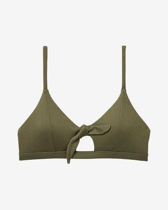 Express Ribbed Tie Front Cut-Out Bikini Top