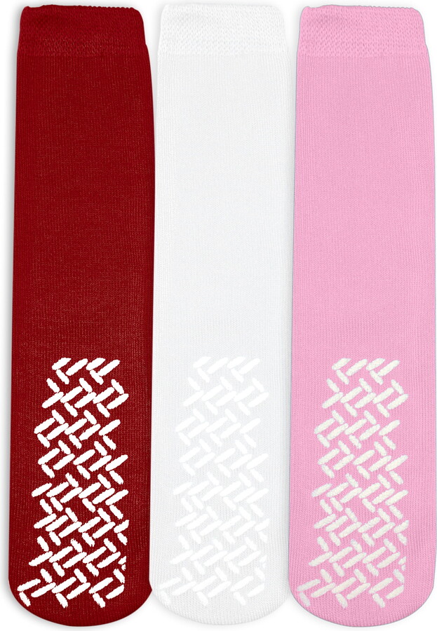 NOBLES HEALTH CARE PRODUCT SOLUTIONS Nobles Assorted Anti Skid/ No Slip Hospital Gripper Socks, Great for adults, men, women. Designed for medical hospital patients but great for everyone (3 Pairs Red, White, & Pink)