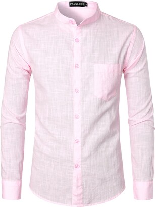 Peaky Blinders Style - Pink Twill Grandad Collar Shirt | Jack Martin 3XL = 18