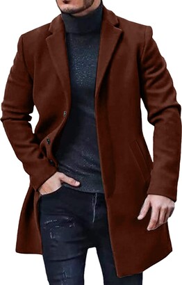 HUFFA Men Wool Blends Single Breasted Trench Coat Regular-Fit Casual ...