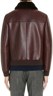 Prada Men's Shearling-Collar Leather Bomber Jacket