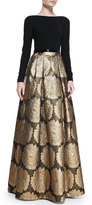 Thumbnail for your product : Theia Long-Sleeve Jacquard Skirt Gown