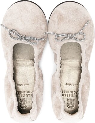 BRUNELLO CUCINELLI KIDS Bow-Detail Suede Ballerina Shoes