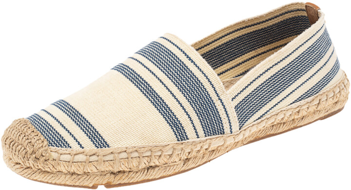 Tory Burch Cream/Blue Striped Canvas Espadrilles Loafers Size  -  ShopStyle