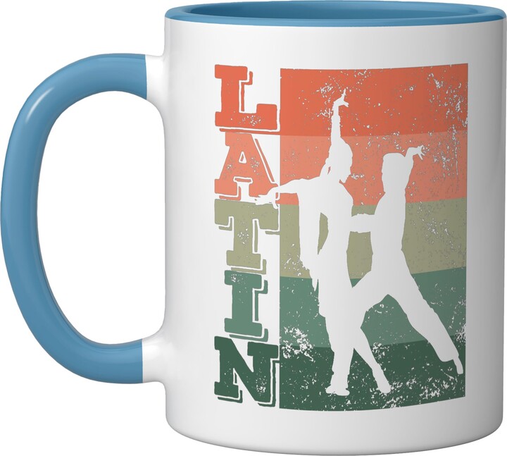 Samba Ballroom Dance Class Merchandise Latin Dance Couple Retro Formation Rumba Dancer Ceramic Mug, Blue/White