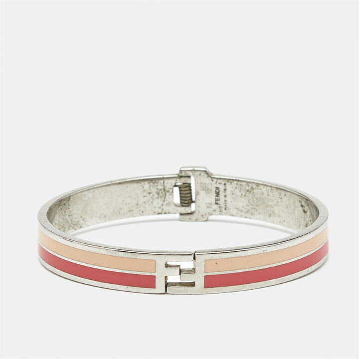 Fendi The Fendista Bicolor Stripe Enamel Silver Tone Bracelet M