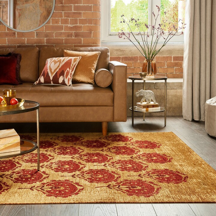 Dunelm Suman Chenille Flatweave Rug Gold/Red ShopStyle
