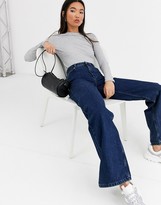 Thumbnail for your product : Monki ribbed crew neck top with long sleeve in grey