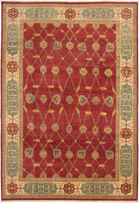 Charlton Home One-of-a-Kind Shallenor Hand-Knotted 2010s Chobi Red/Green/Yellow 10' x 14'10\