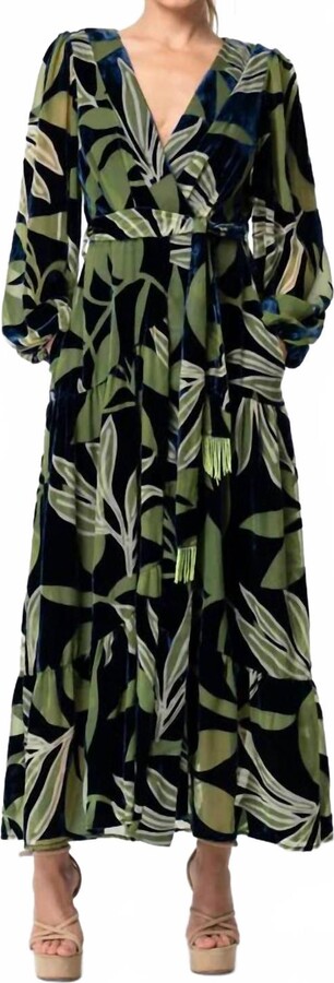 CIEBON Lilian Velvet Burnout Maxi Wrap Dress In Navy