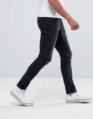ASOS Design Super Skinny Jeans With Knee Rips In Dark Grey Wash