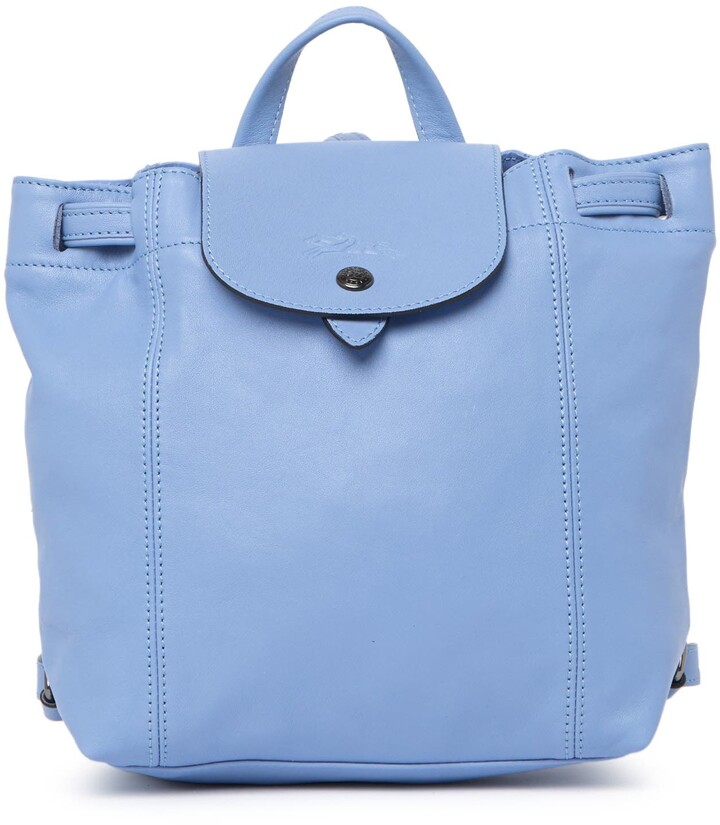 Longchamp Mini Le Pliage Cuir Leather Top Handle Bag In Sky Blue