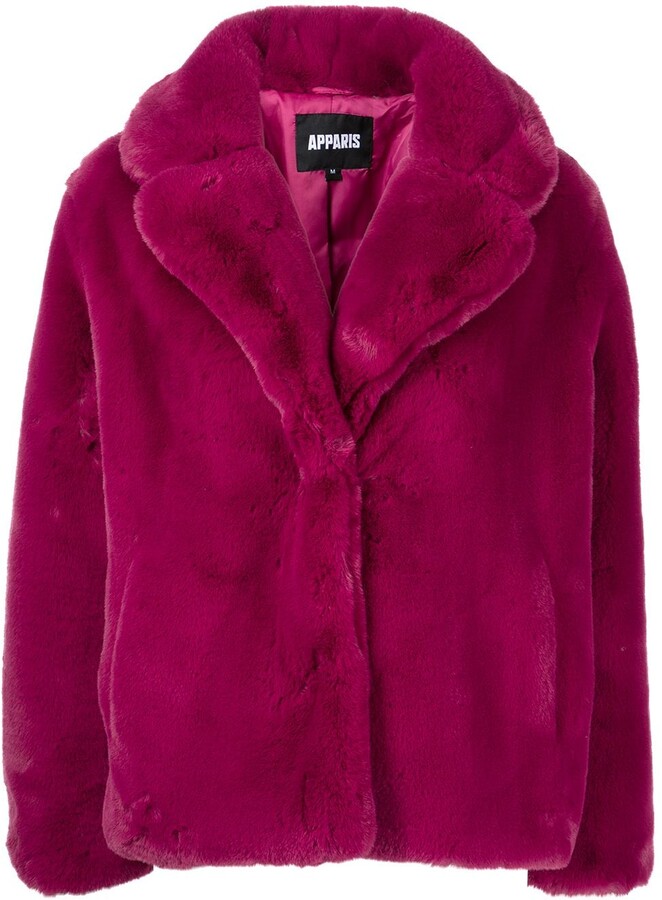 Apparis Long Sleeved Faux Fur Coat, Hot Pink Faux Fur Coat Womens
